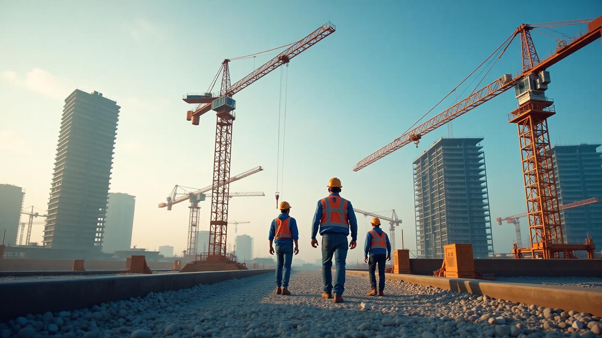 Construction site with cranes and buildings under development
